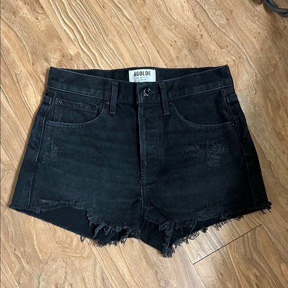Agolde Black Jean Shorts High-Waisted Frayed Hem custom